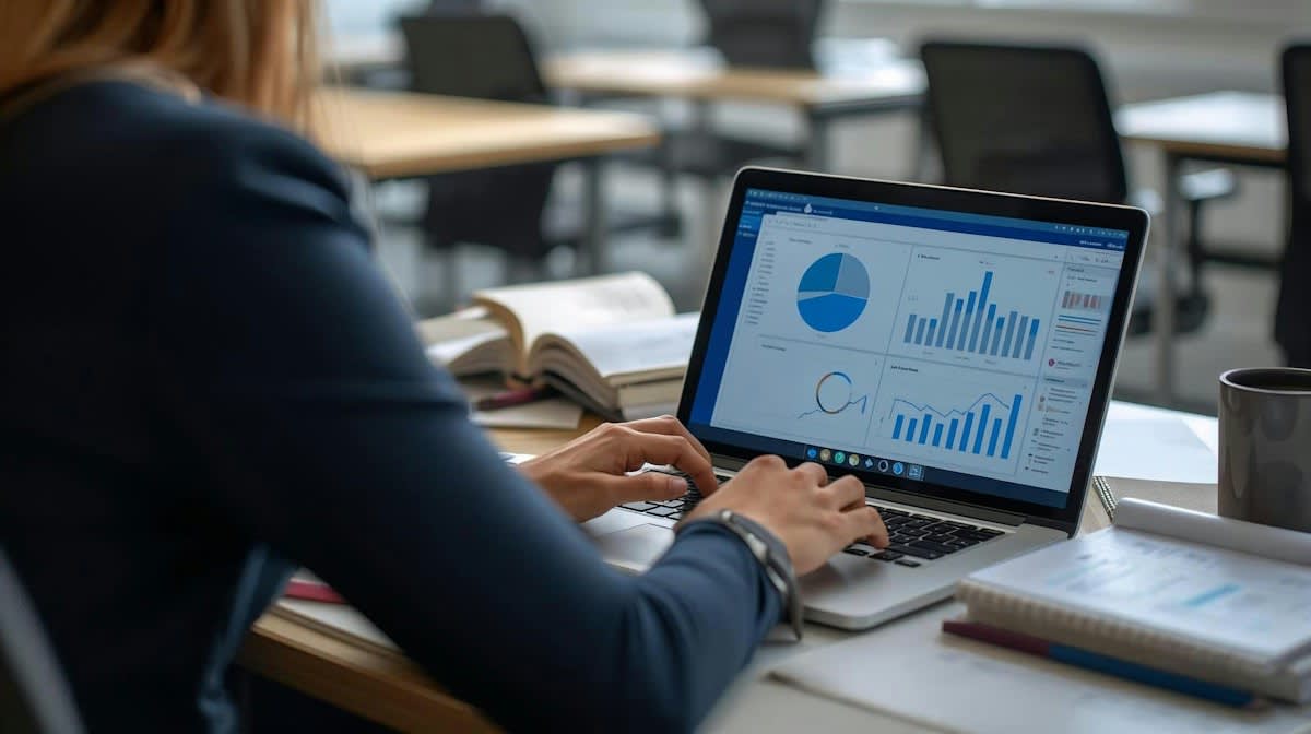 Modern digital workspace showing AI data analysis