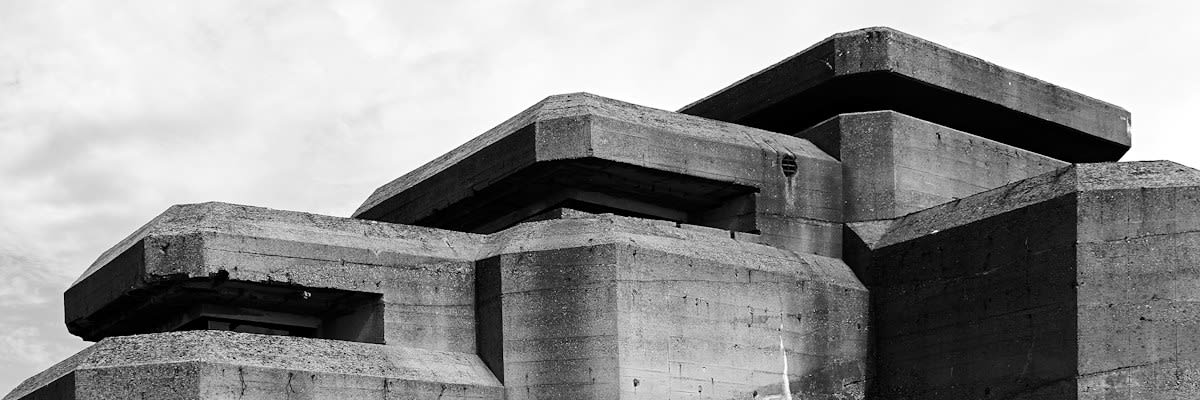Abstract brutalist architecture with raw concrete textures