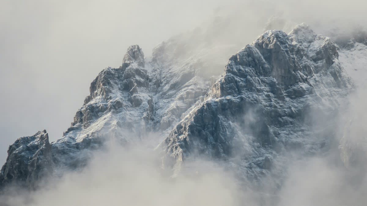 Isolated mountain range with fog
