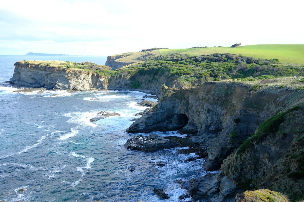 rugged coastal cliffs with wind blowing