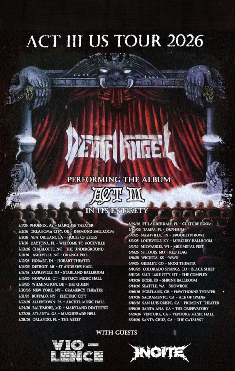Death Angel — Act III 35th Anniversary Tour 2026 promo