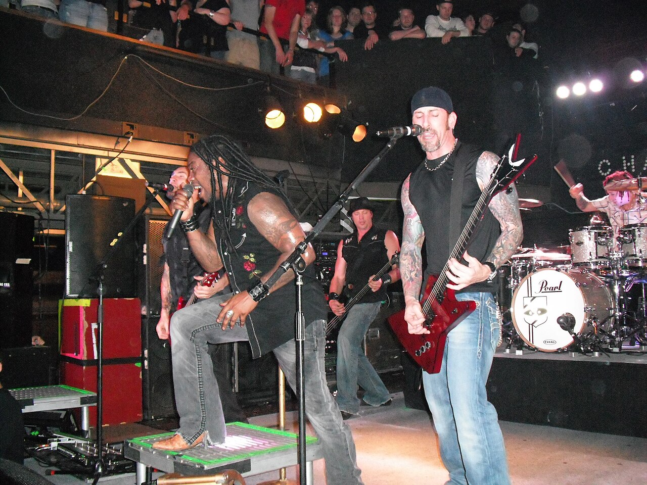 Sevendust performing live on stage