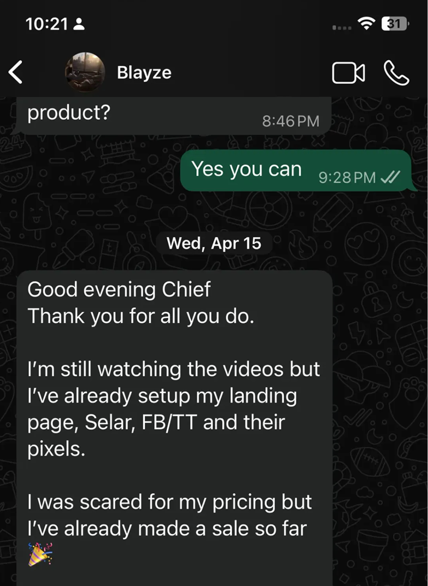 Student Blayze reporting first sale