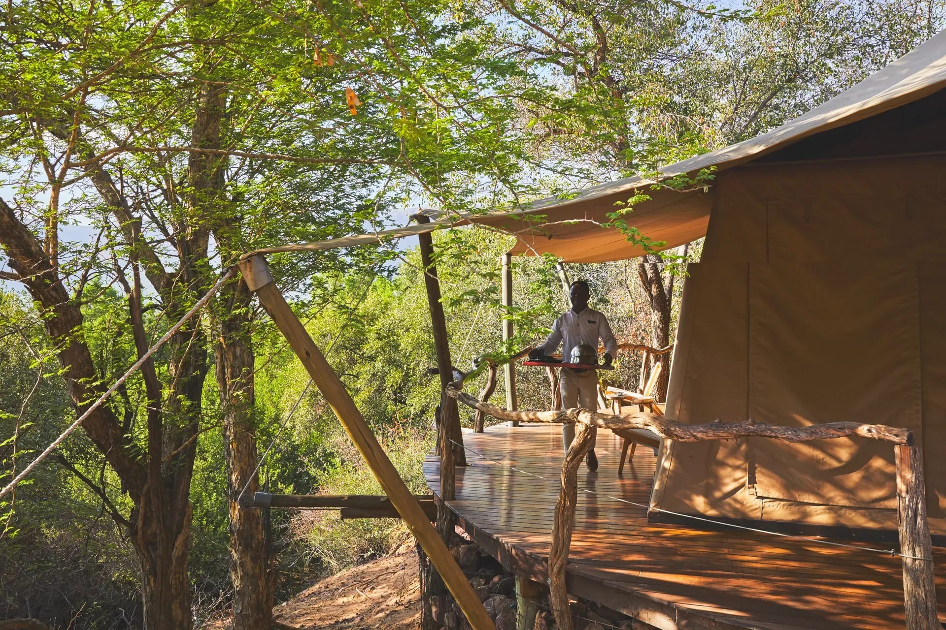 Marataba Safari Lodge – Luxury Tent outside veranda with scenic bush views.