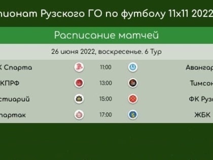 Шестой тур чемпионата Рузского округа по футболу пройдет в Тучково