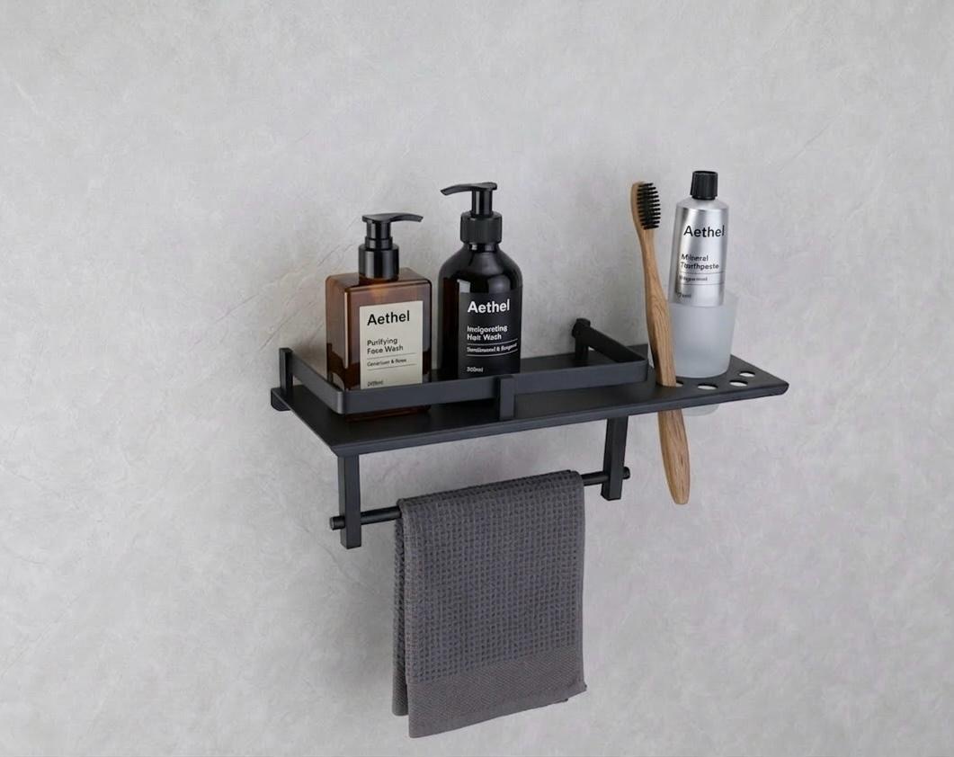 Bathroom Shelf with Toothbrush Holder & Towel Bar  — Hardware — SIDDHI