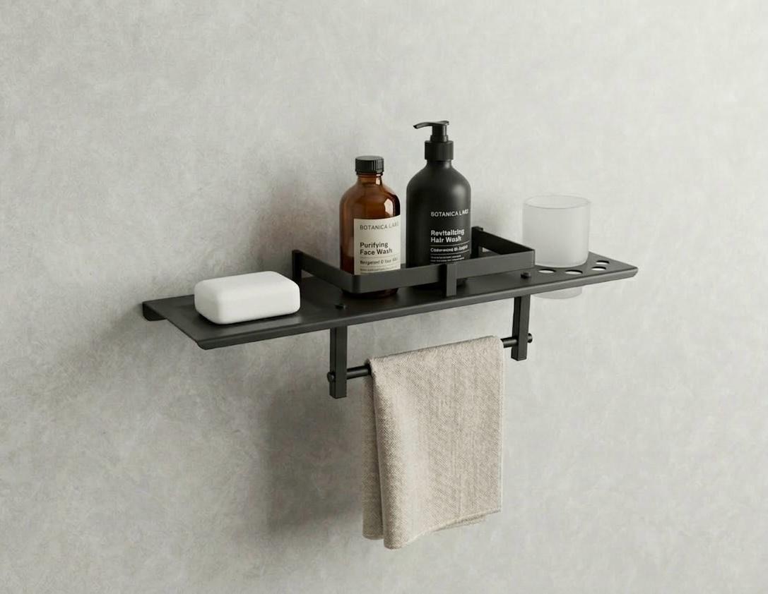 Premium Multi-Function Bathroom Shelf with Towel Bar — Hardware — SIDDHI