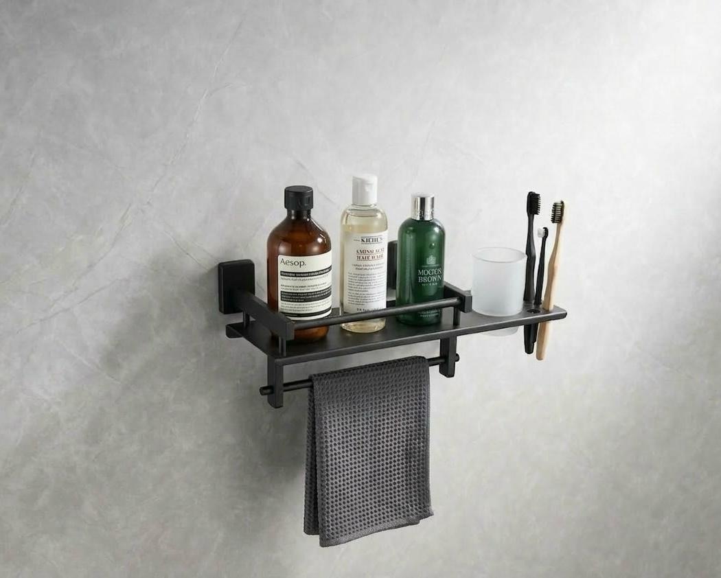 Bathroom Shelf with Toothbrush Holder & Towel Bar  view 3