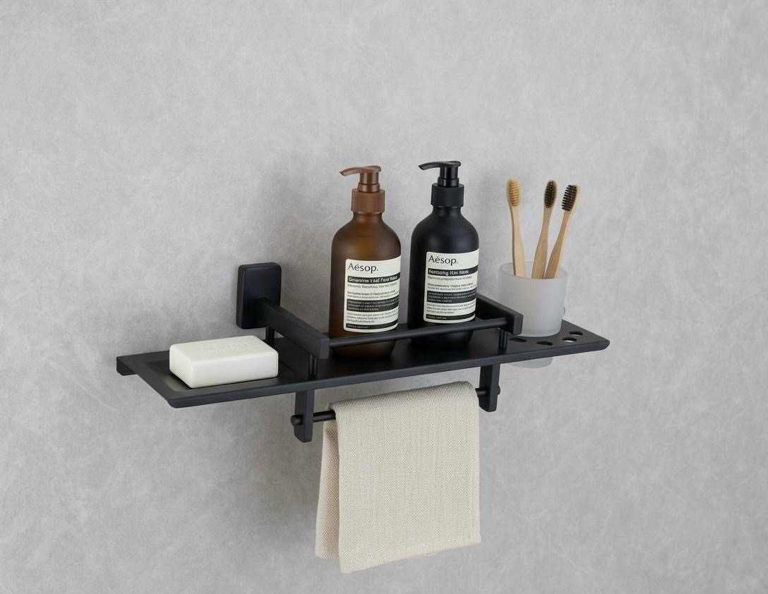 Premium Multi-Function Bathroom Shelf with Towel Bar view 2