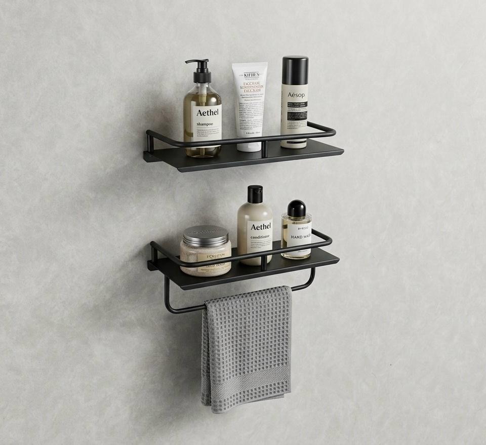 Bathroom Shelf with Guard Rail & Towel Bar view 2