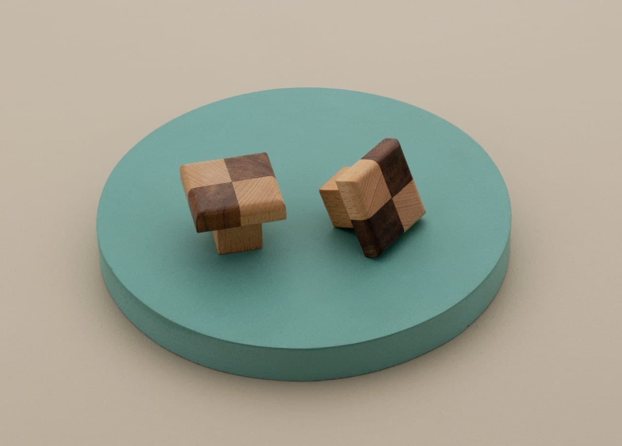 Premium Checkered Wooden Cabinet Knob — Hardware — SIDDHI