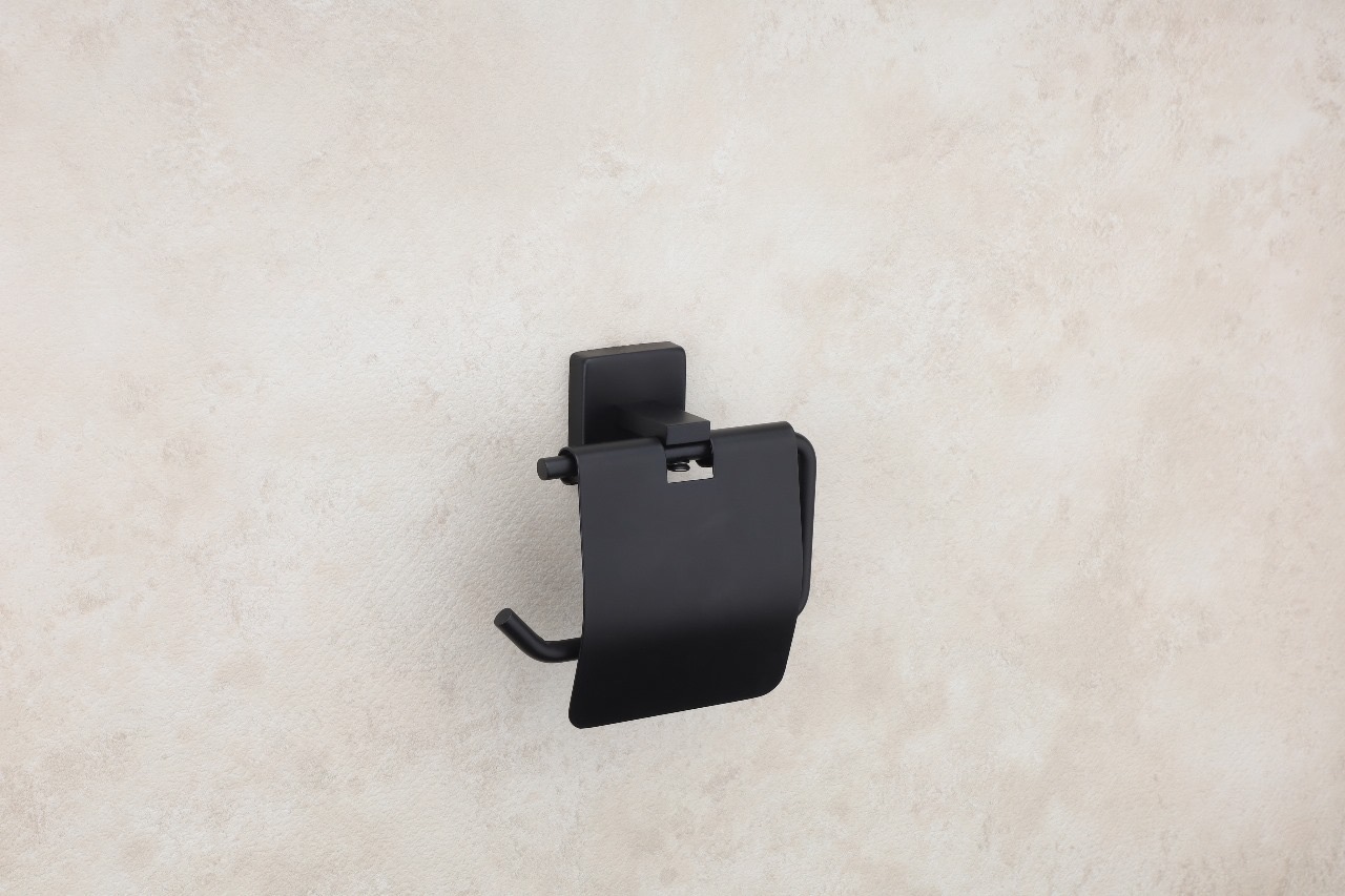 Premium Matte Black Toilet Paper Holder with Protective Cover — Hardware — SIDDHI