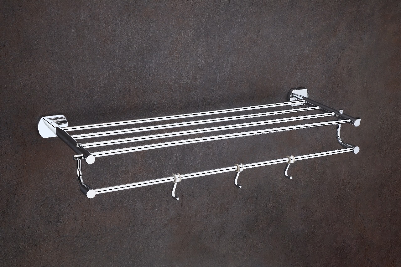 Premium Stainless Steel Towel Rack with Hooks – Chrome Finish — Hardware — SIDDHI
