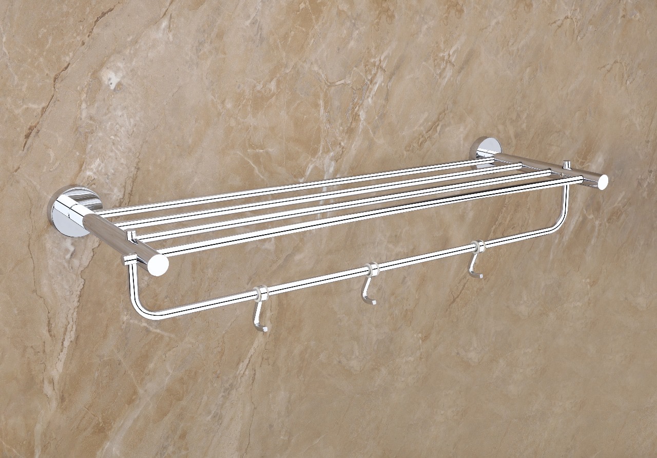 Premium Stainless Steel Towel Rack with Hooks  — Hardware — SIDDHI