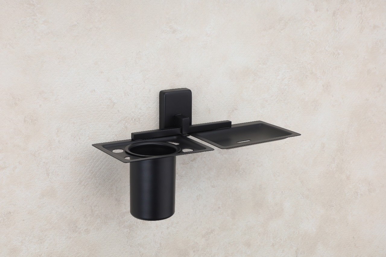 Premium Matte Black Tumbler Holder with Soap Dish — Hardware — SIDDHI
