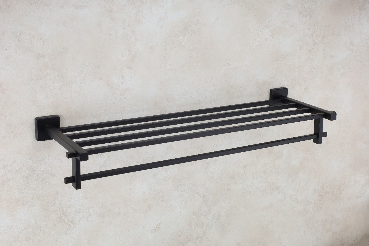 Premium Matte Black Towel Rack with Towel Bar — Hardware — SIDDHI