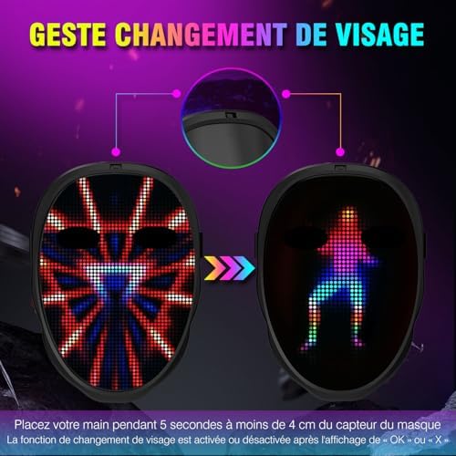 Vue 4 de Masque Led Avec Bluetooth
