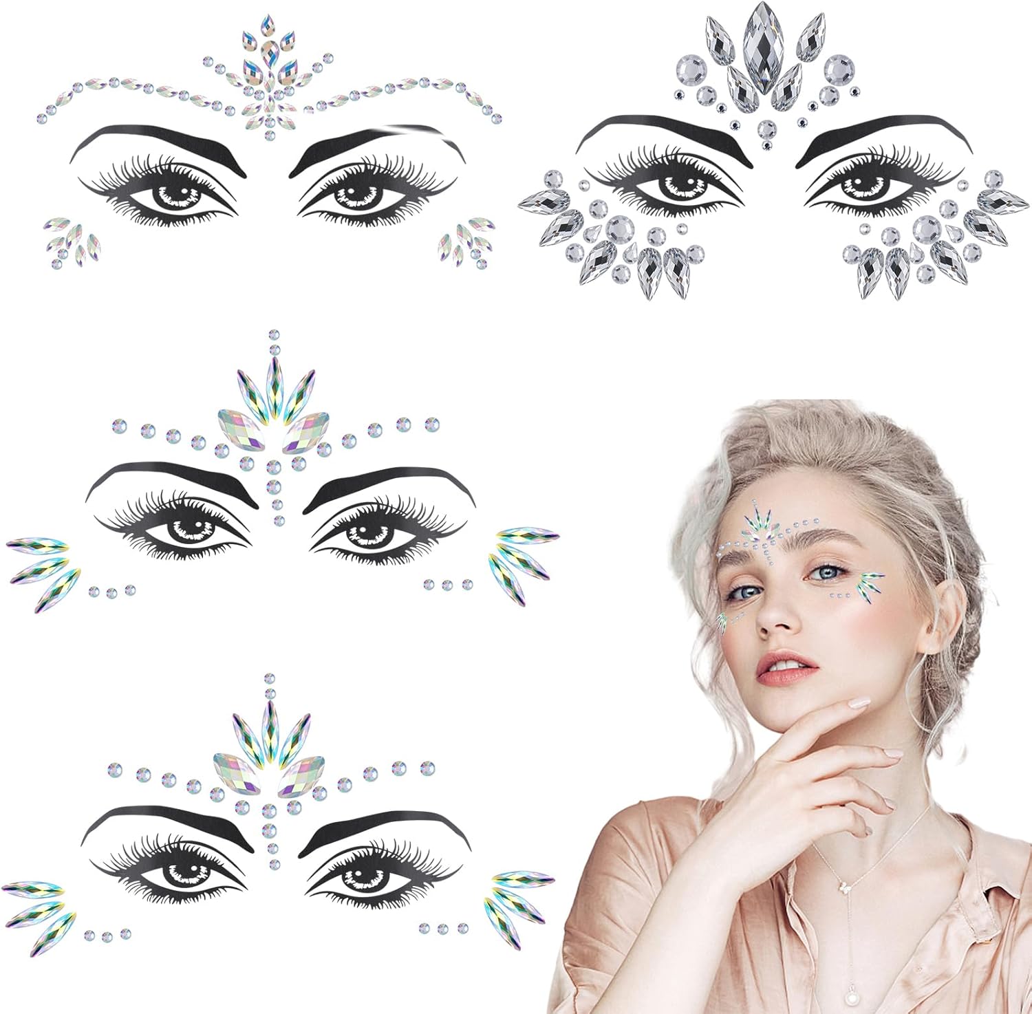 Strass Autocollant Visage Feuilles