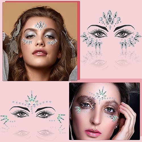 Vue 3 de Strass Autocollant Visage Feuilles