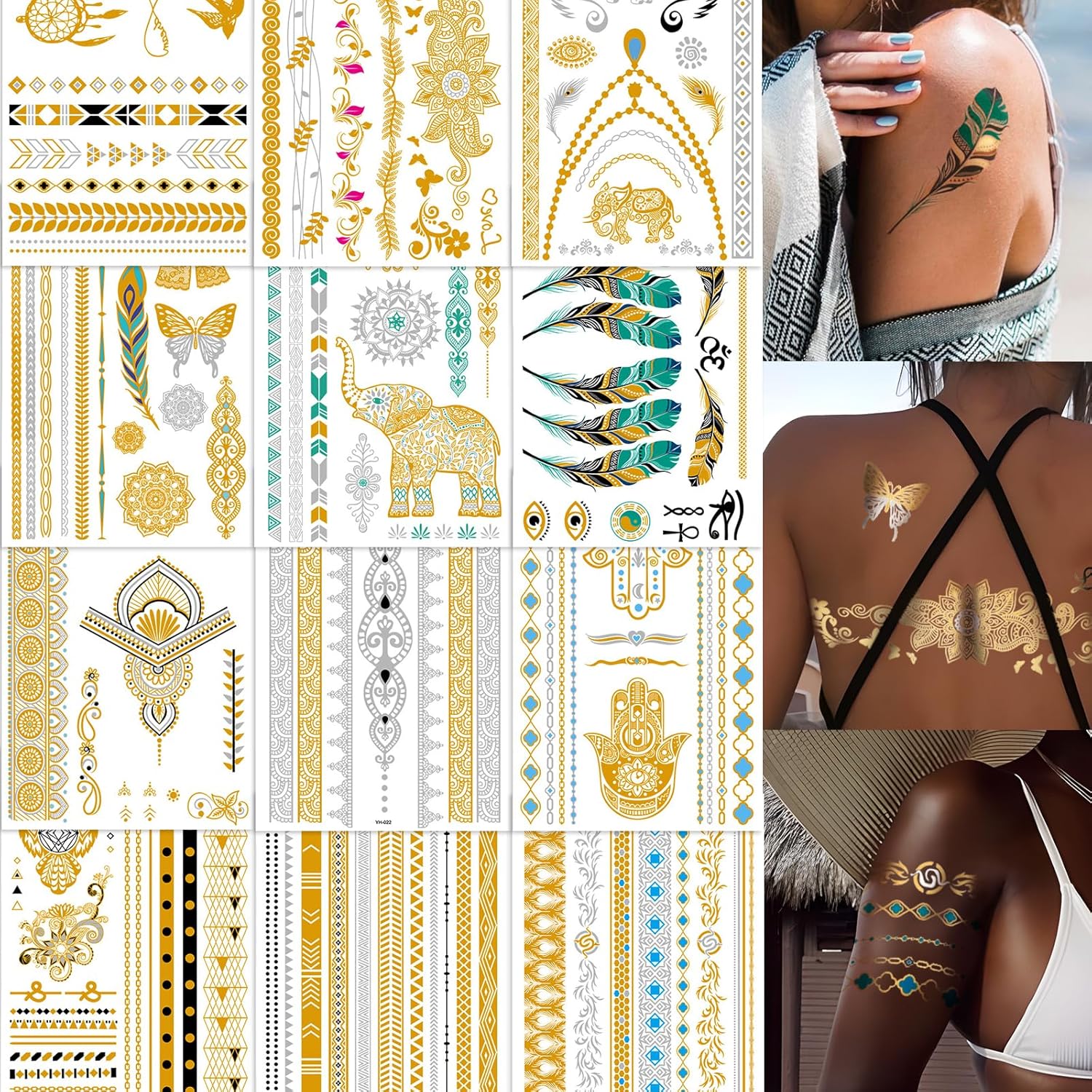 Feuilles Tatouage Temporaire Dore