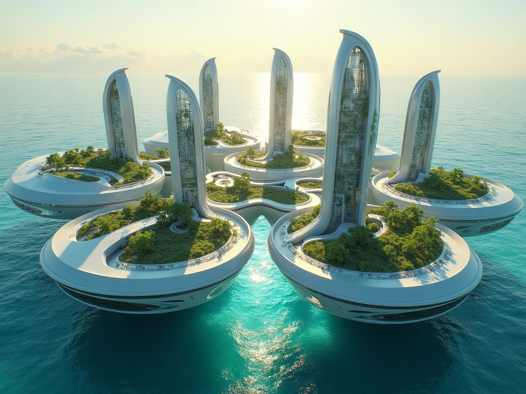 ciudad flotante futurista