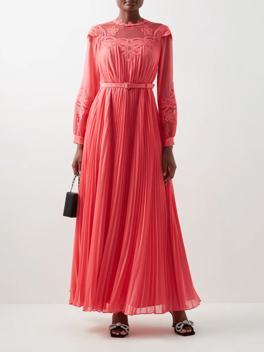 Self Portrait, Pleated chiffon maxi dress