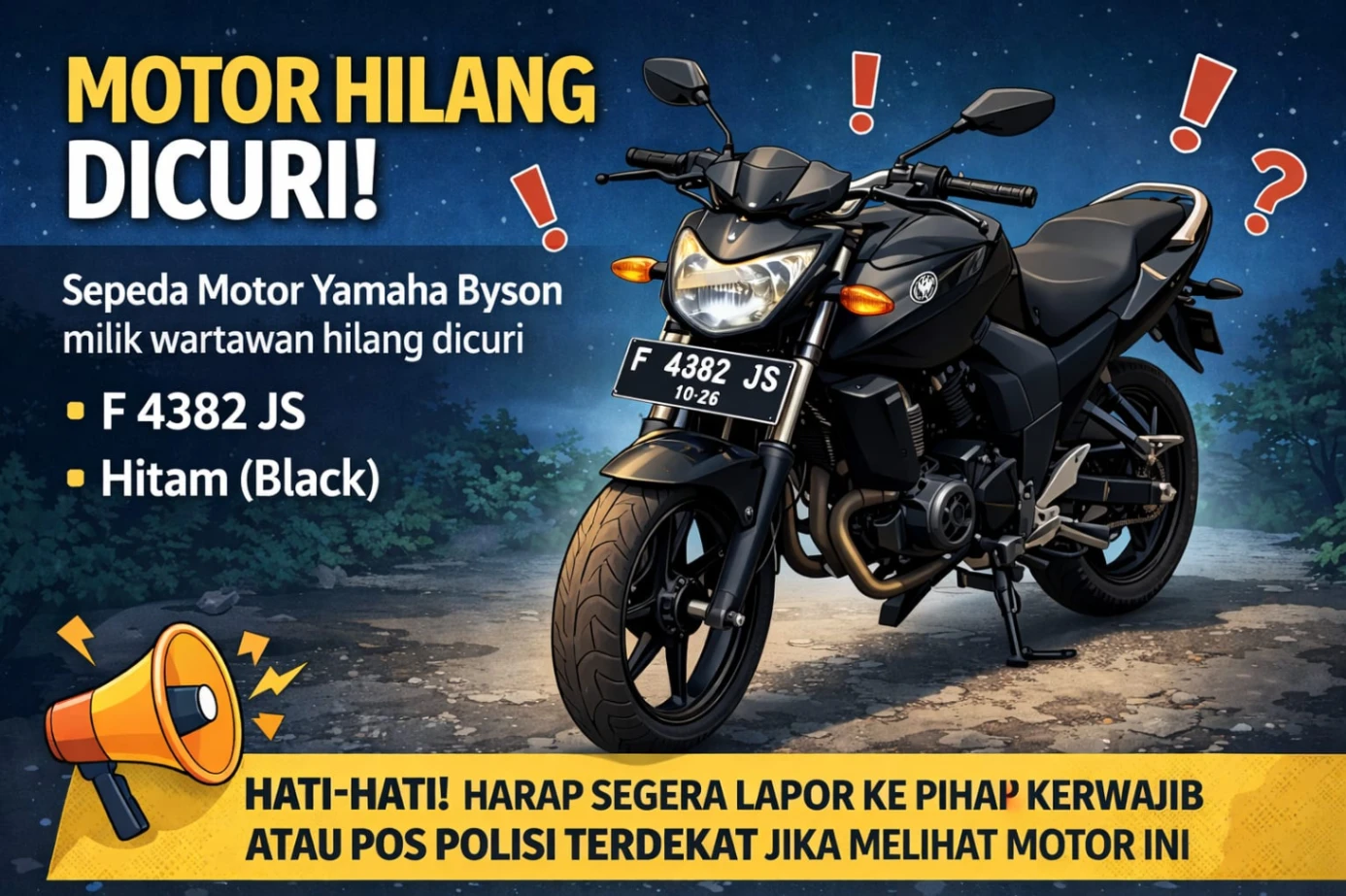 Cibadak Rawan, Rumah Wartawan di Ciheulang Tonggoh Disatroni Maling: Motor Byson Raib