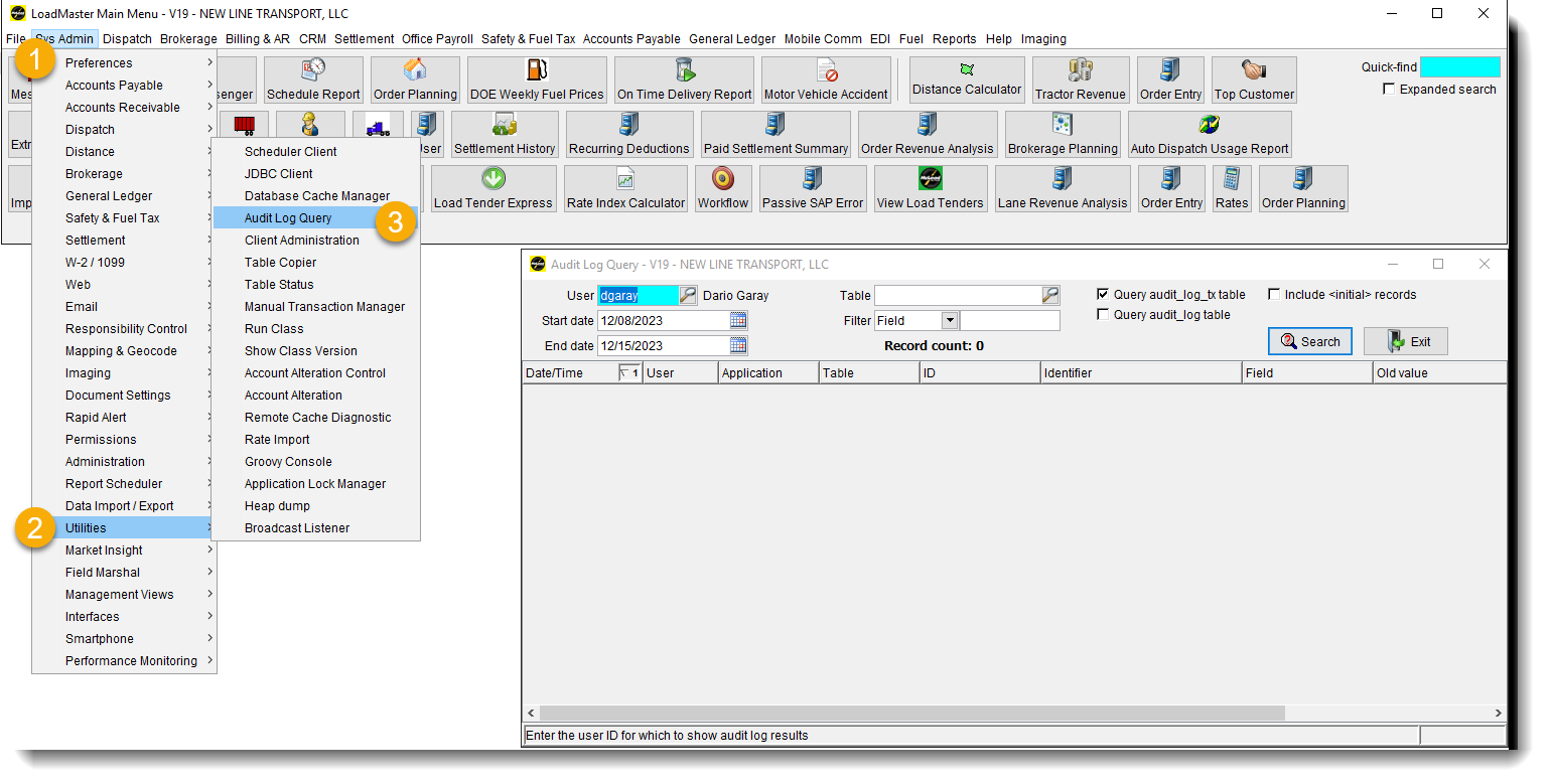 Audit Log Query Screenshot