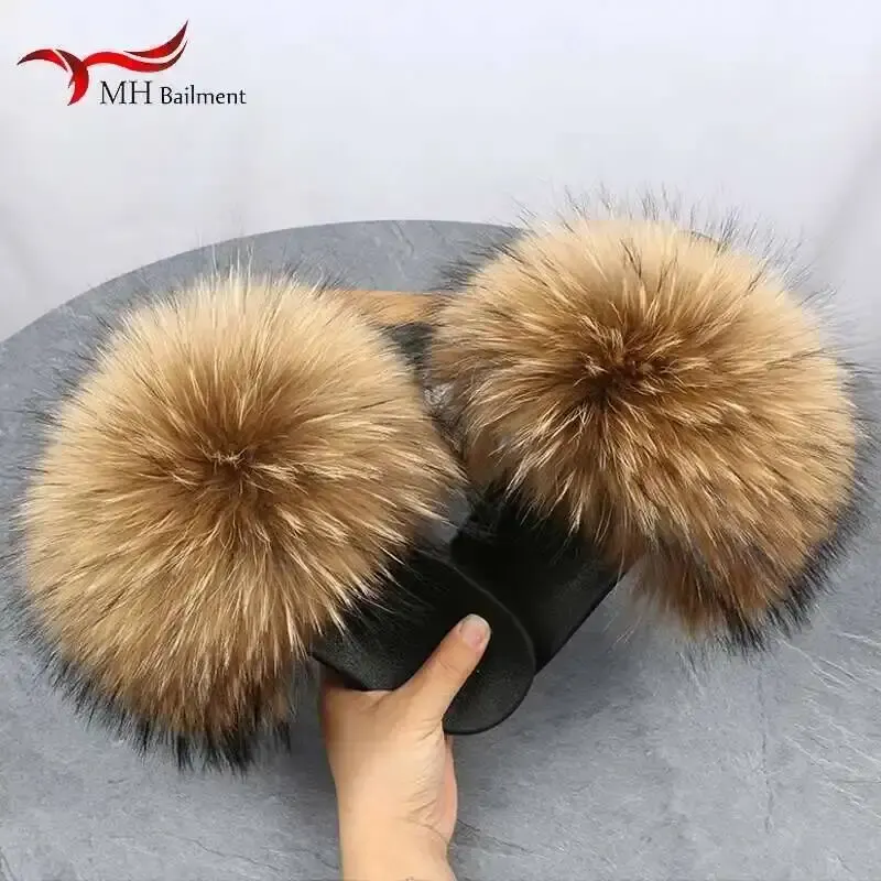 Real Raccoon Fur Slippers - image 1