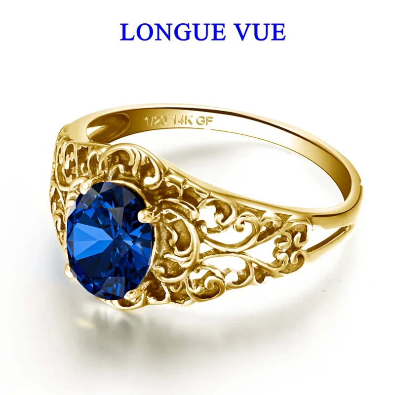 14K Gold Filled Blue Corundum Ring - image 1