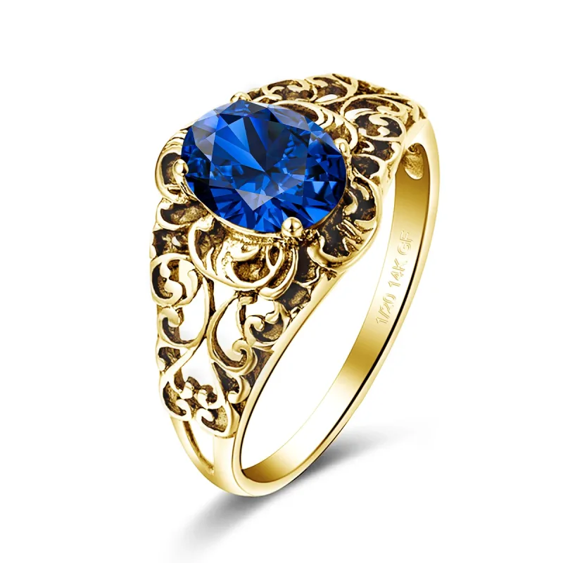 14K Gold Filled Blue Corundum Ring - image 2