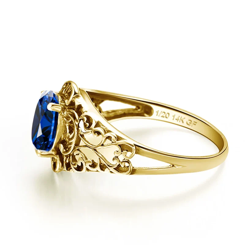 14K Gold Filled Blue Corundum Ring - image 3