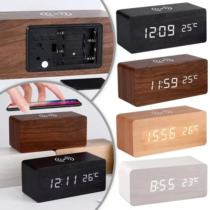Alarm Clock LED Digital Wooden USB/AAA - image 1