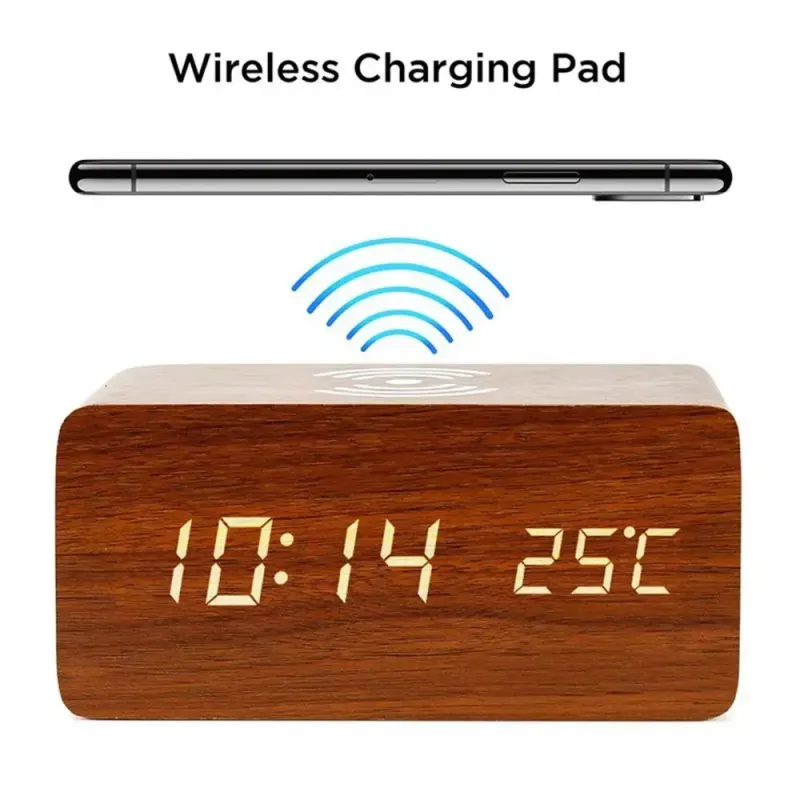 Alarm Clock LED Digital Wooden USB/AAA - image 2