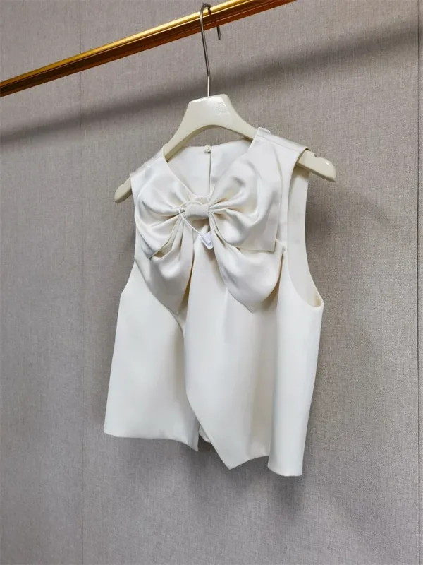 Front Big Bow Women Sleeveless Stain Blouse - image 3