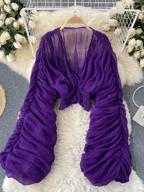 Summer Sexy Draped Chiffon Blouse - image 1