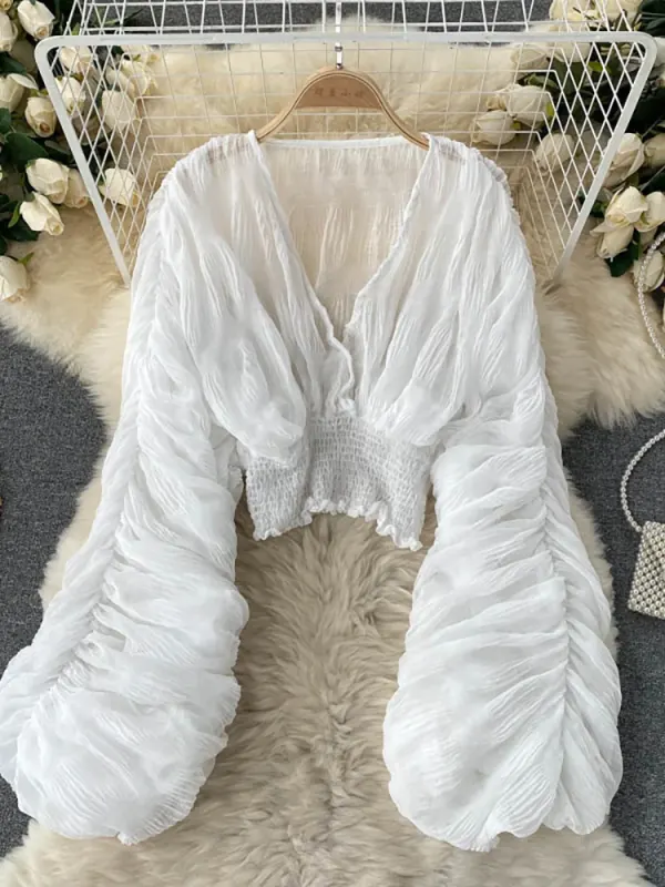 Summer Sexy Draped Chiffon Blouse - image 3