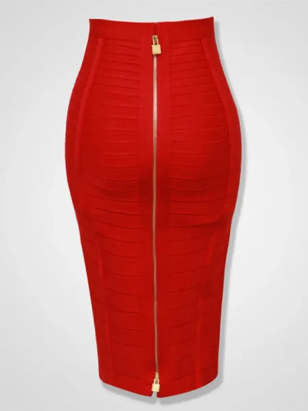 Sexy Solid Zipper Orange Blue Black Red Bandage Skirt - image 1