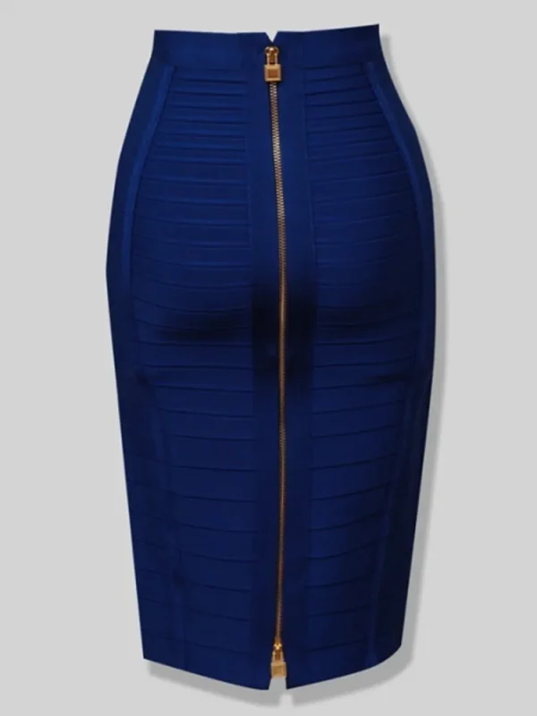 Sexy Solid Zipper Orange Blue Black Red Bandage Skirt - image 3