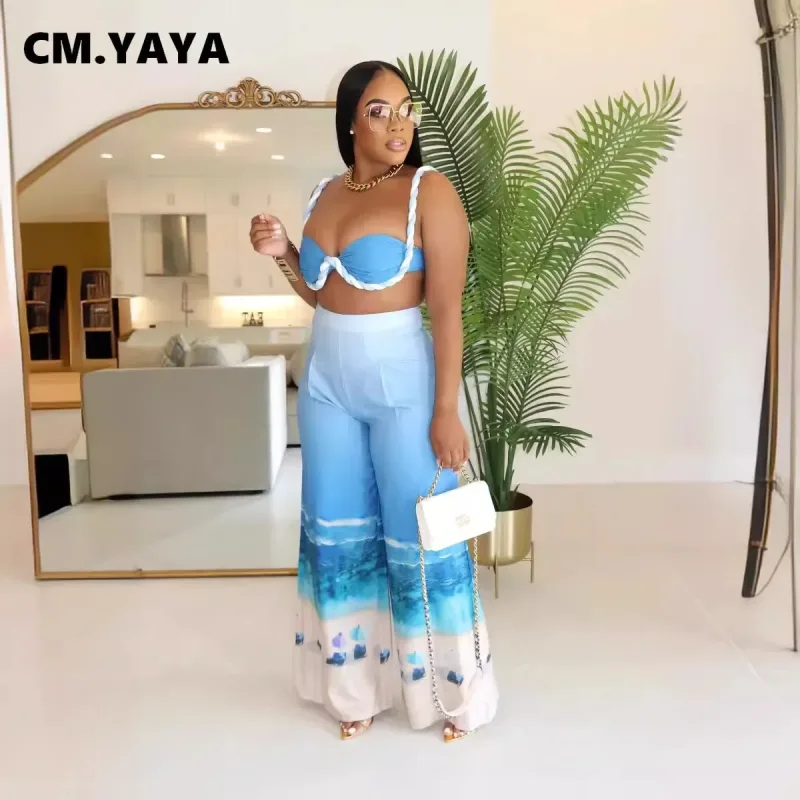 CM.YAYA Summer Women's Set Beach Print Sleeveless - image 3