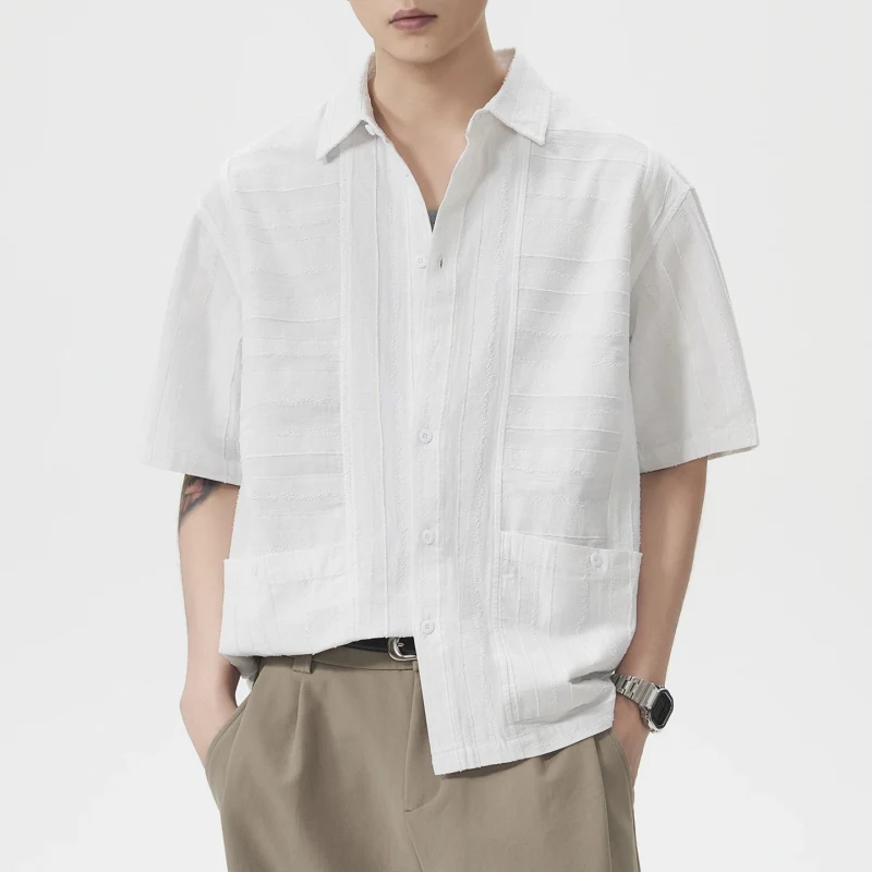 Summer Pure Cotton Striped Jacquard Shirt - image 3