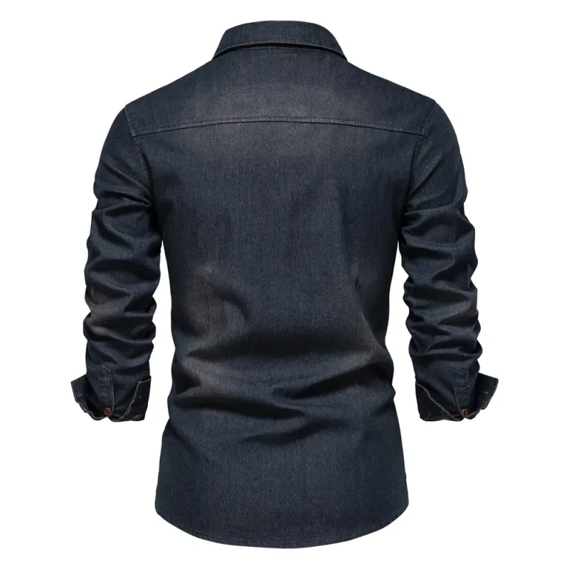 Spring Long Sleeve Men's Denim Shirt - image 2