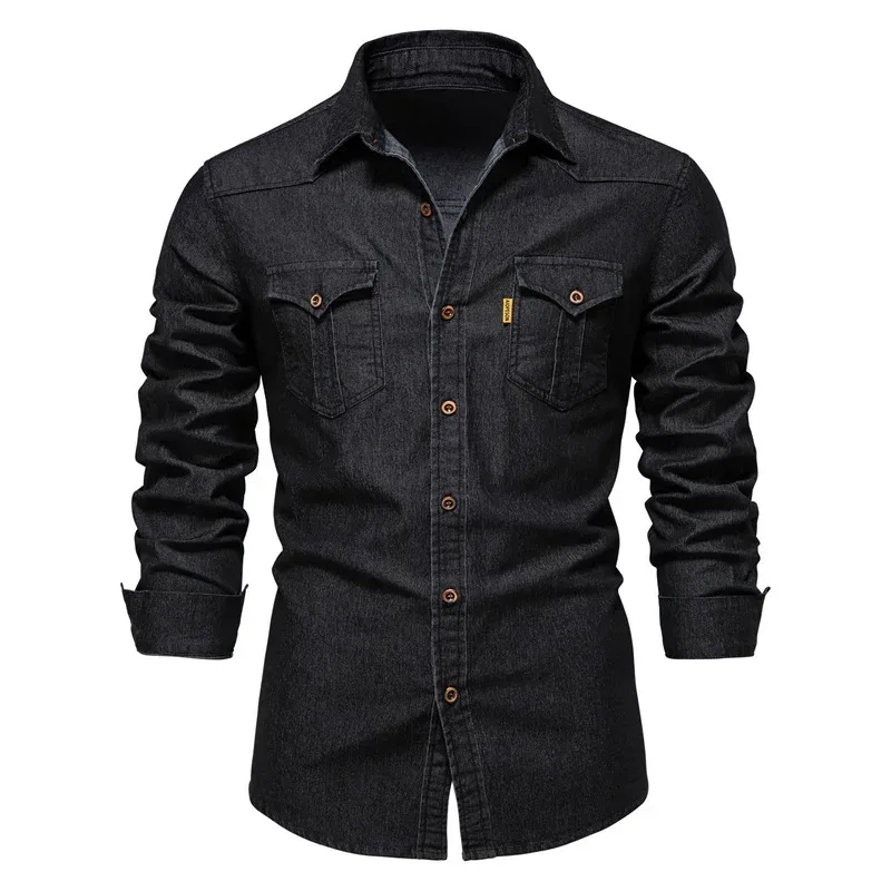 Spring Long Sleeve Men's Denim Shirt - image 3