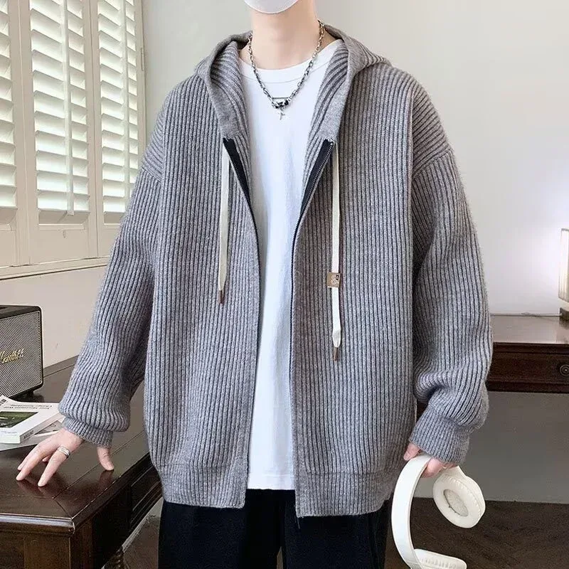 Zipper Knitted Hooded Sweater - image 1
