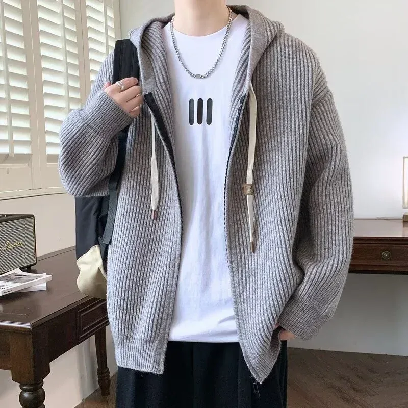 Zipper Knitted Hooded Sweater - image 2