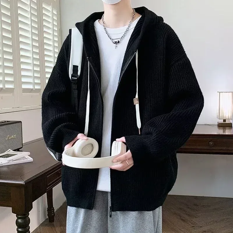 Zipper Knitted Hooded Sweater - image 3