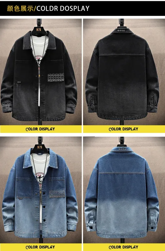 Casual Gradient Men's Cotton Denim Jackets - image 3