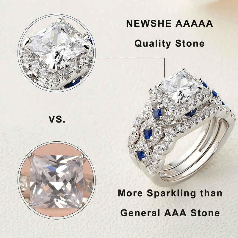 Newshe 3 Pcs Wedding Rings Set for Women 925 - image 3