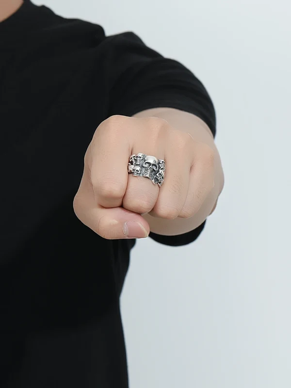 S925 sterling silver heavy industry skull ring - image 3