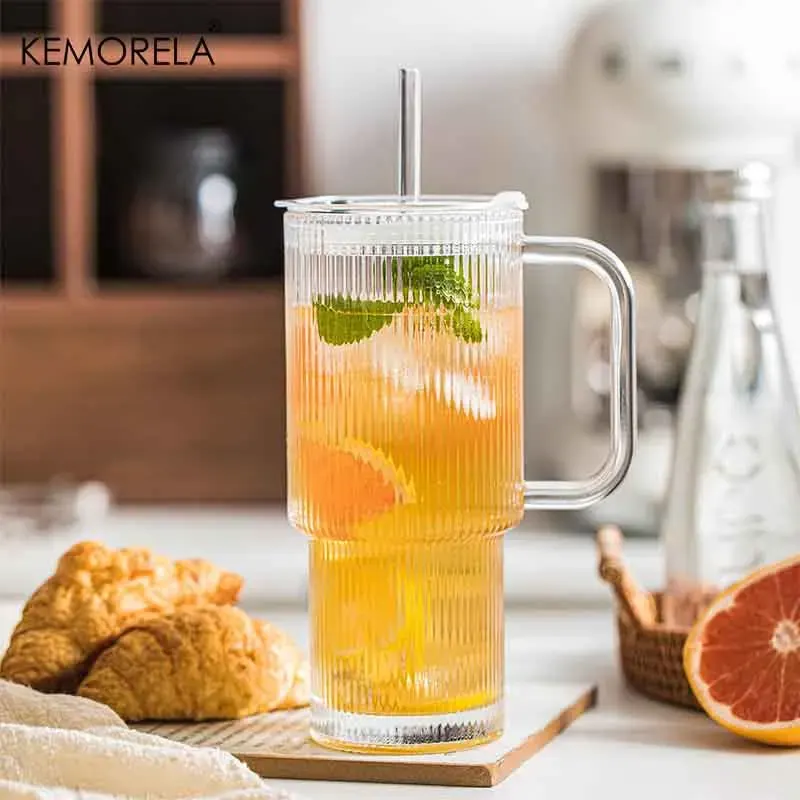 Ribbed Glass Tumbler with Handle Lid - image 3